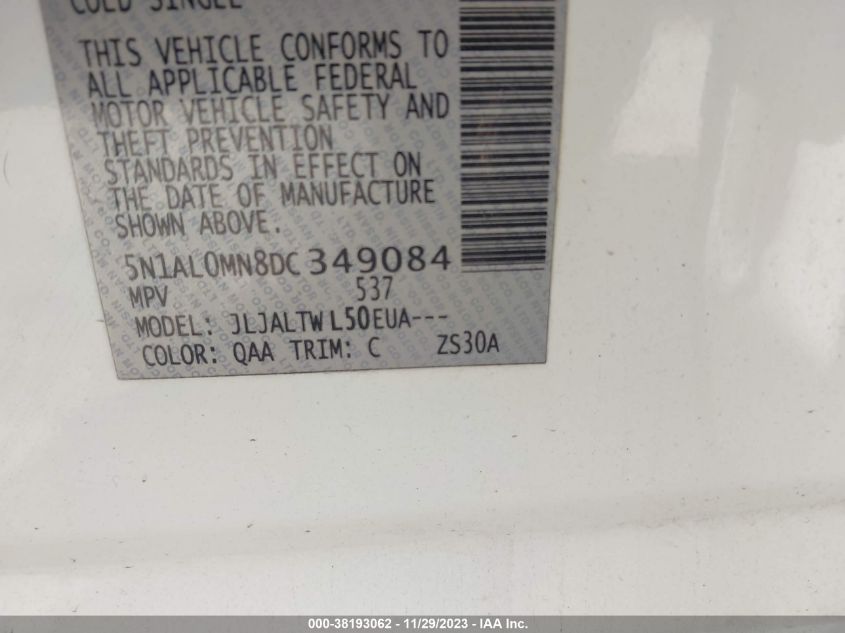 2013 INFINITI JX35 5N1AL0MN8DC349084