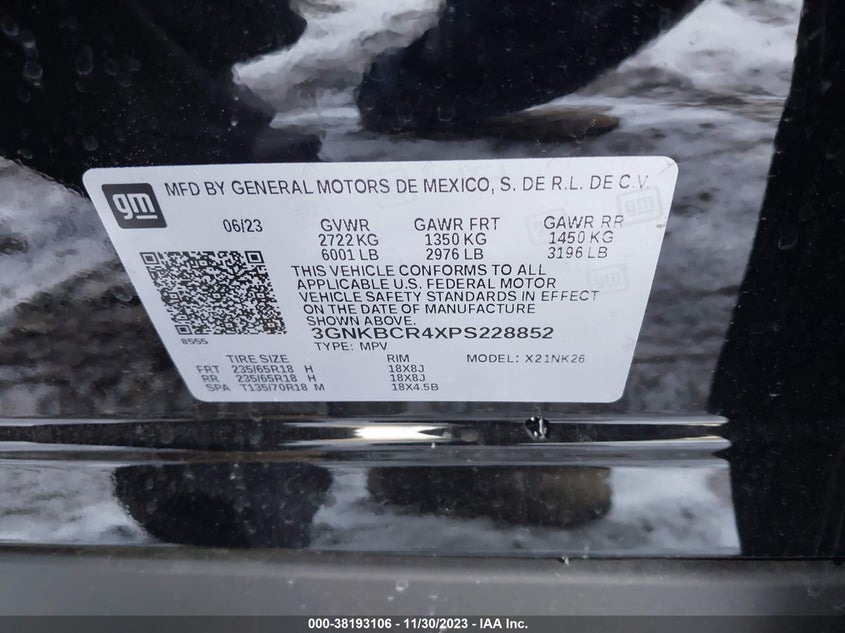 VIN 3GNKBCR4XPS228852 2023 CHEVROLET BLAZER 2LT