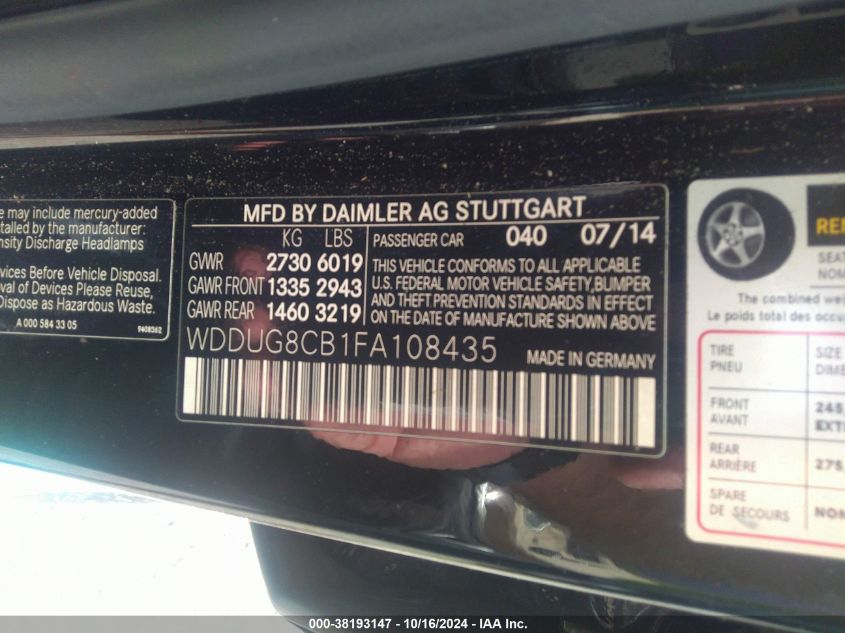 2015 MERCEDES-BENZ S 550 - WDDUG8CB1FA108435