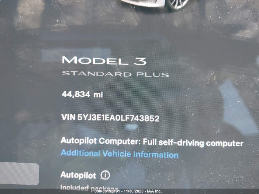 2020 TESLA MODEL 3 - 5YJ3E1EA0LF743852