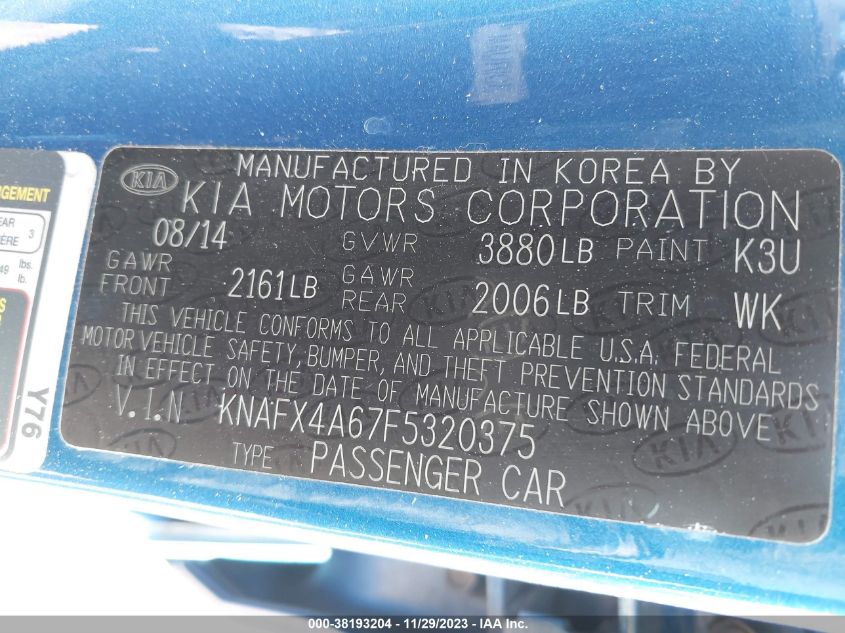 2015 KIA FORTE LX - KNAFX4A67F5320375