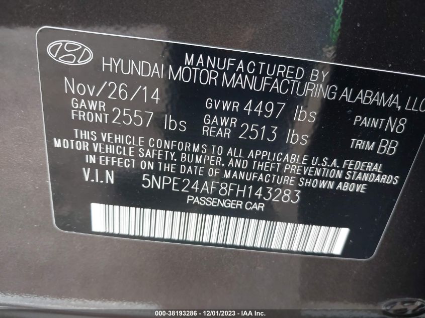 2015 HYUNDAI SONATA SE - 5NPE24AF8FH143283