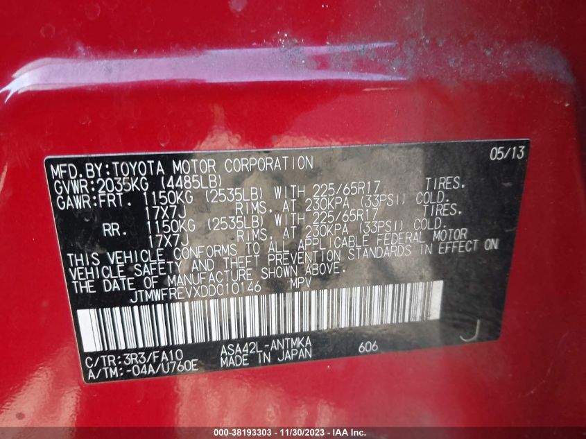 2013 TOYOTA RAV4 XLE - JTMWFREVXDD010146