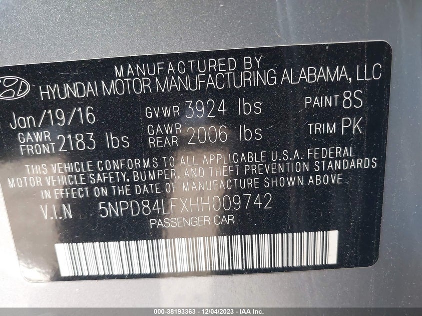 VIN 5NPD84LFXHH009742 2017 HYUNDAI ELANTRA SE