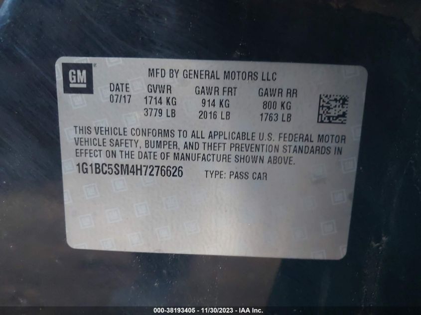 2017 CHEVROLET CRUZE LS - 1G1BC5SM4H7276626