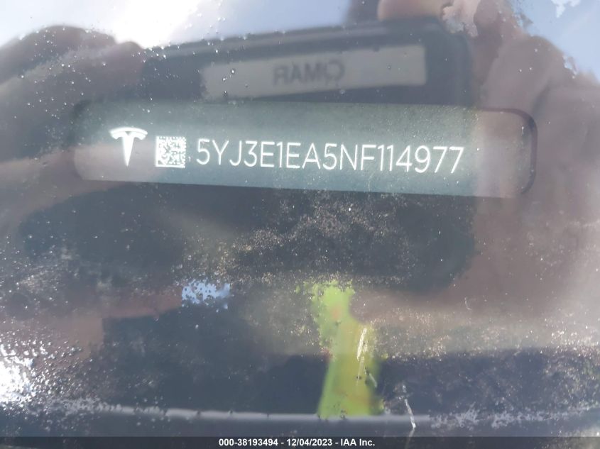 2022 TESLA MODEL 3 - 5YJ3E1EA5NF114977