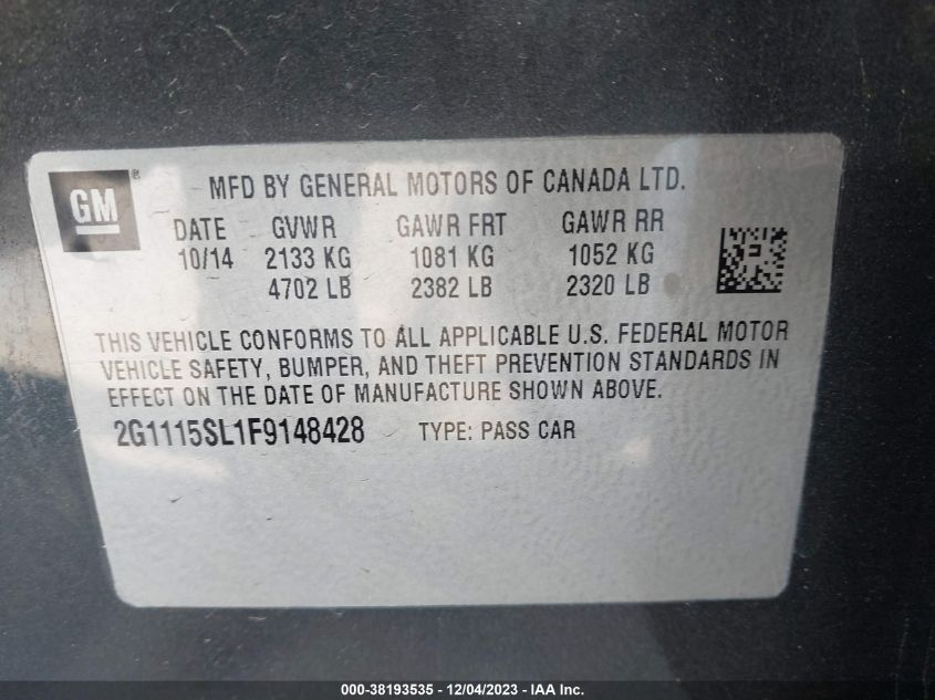 2015 CHEVROLET IMPALA LT - 2G1115SL1F9148428
