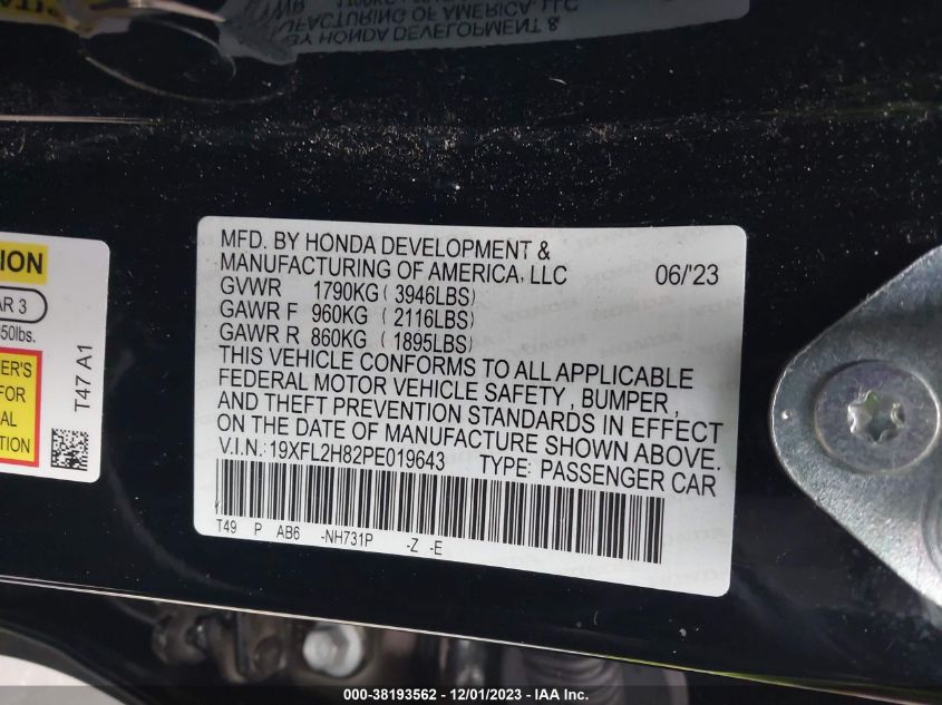 2023 HONDA CIVIC SPORT - 19XFL2H82PE019643