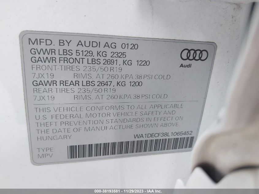 2020 AUDI Q3 PREMIUM 45 TFSI S LINE - WA1DECF38L1065452