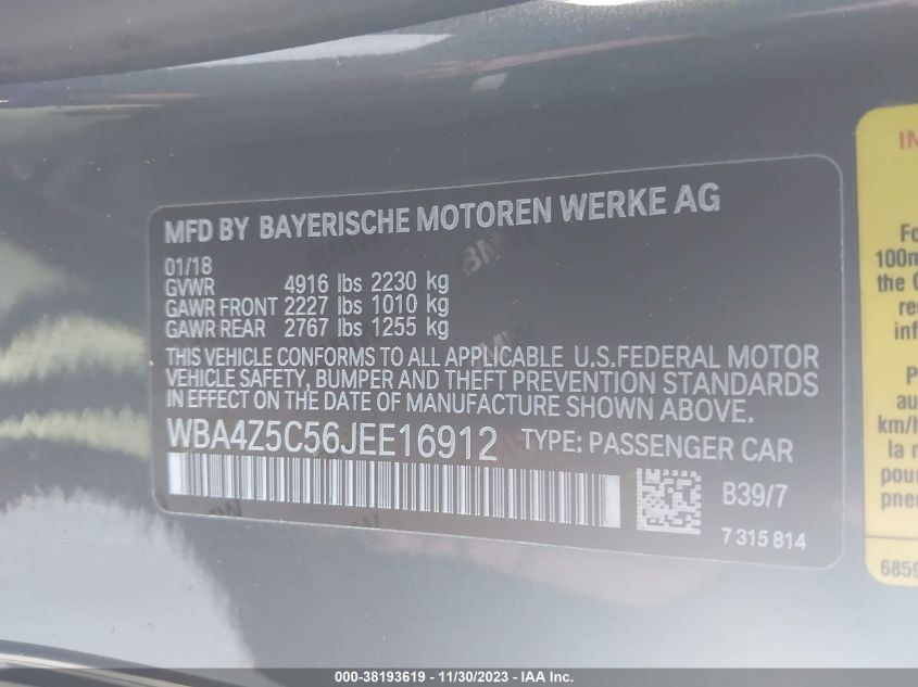 2018 BMW 440I WBA4Z5C56JEE16912