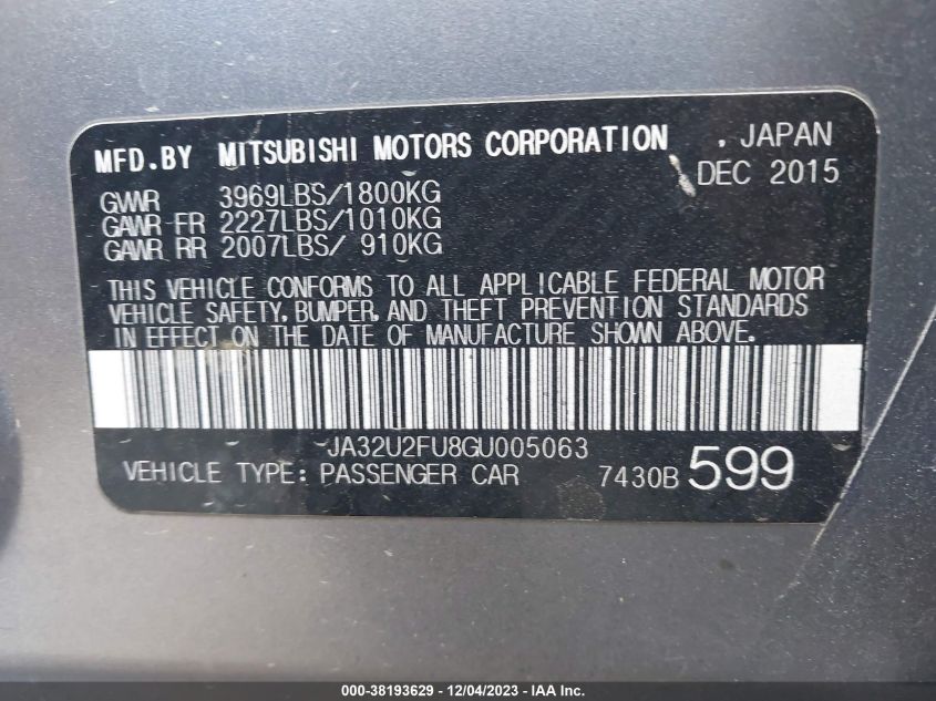 2016 MITSUBISHI LANCER ES - JA32U2FU8GU005063
