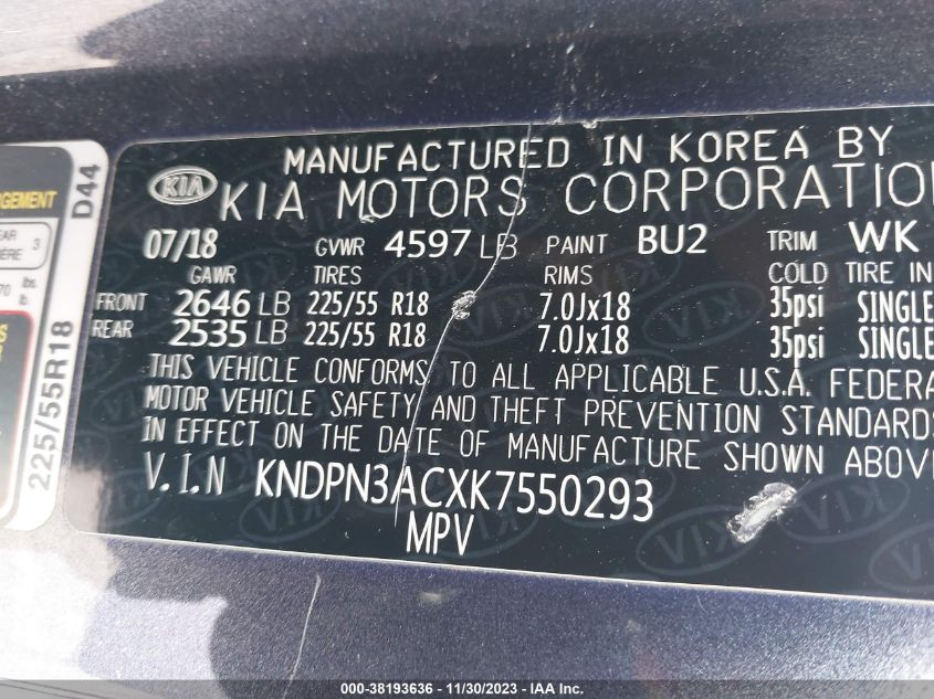 2019 KIA SPORTAGE EX - KNDPN3ACXK7550293