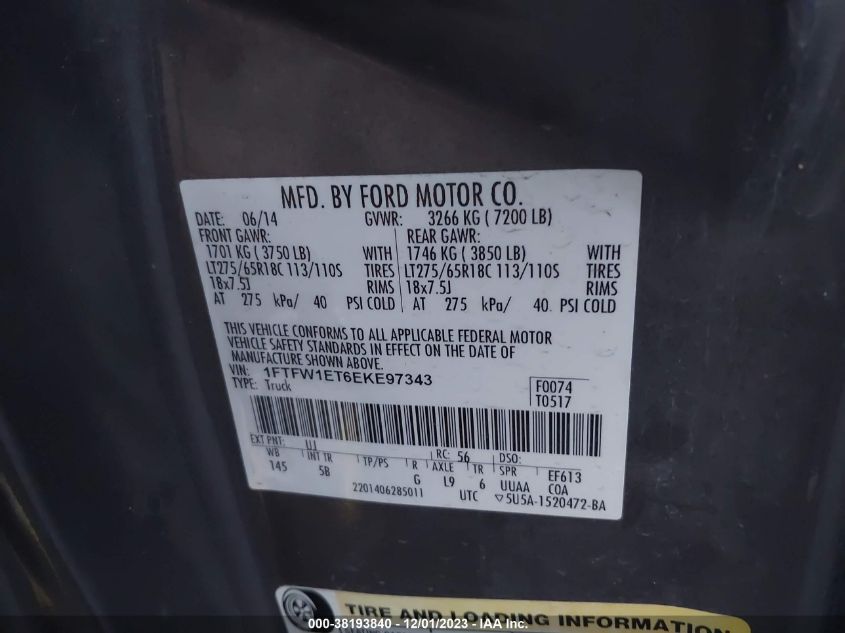 2014 FORD F-150 FX4 - 1FTFW1ET6EKE97343