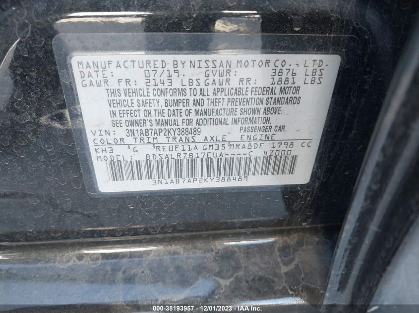 2019 NISSAN SENTRA SR - 3N1AB7AP2KY388489