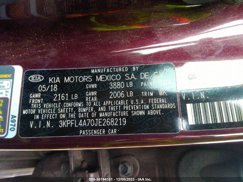 2018 KIA FORTE LX/S - 3KPFL4A70JE268219