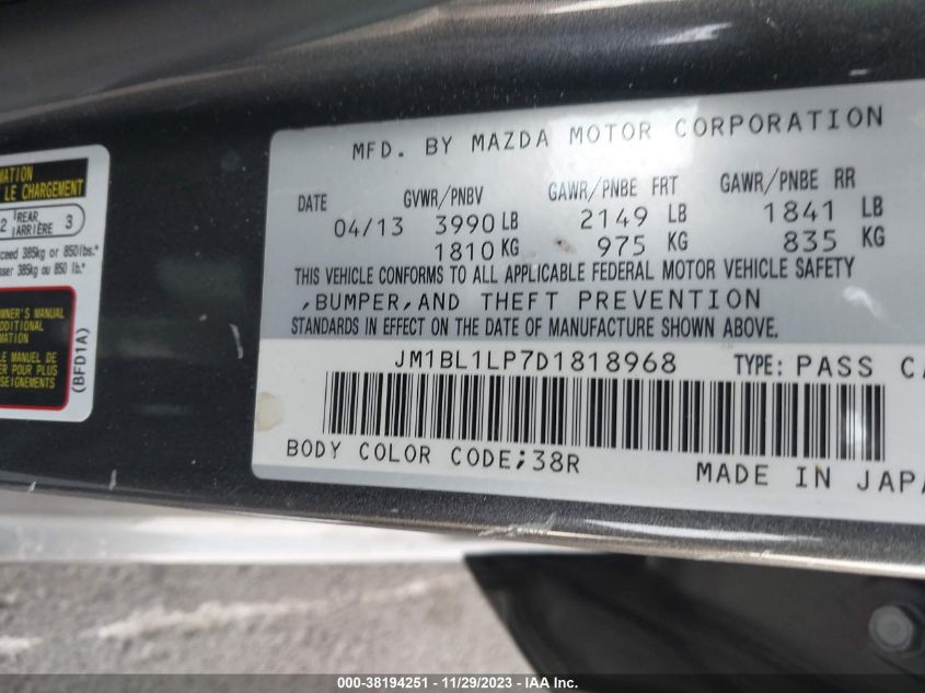2013 MAZDA MAZDA3 I TOURING - JM1BL1LP7D1818968