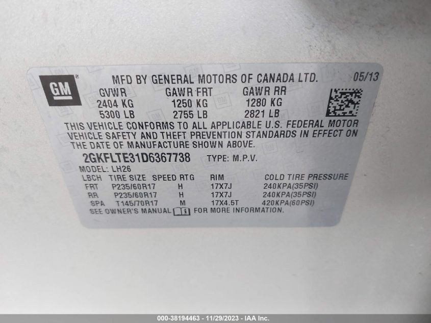 2013 GMC TERRAIN SLE-2 - 2GKFLTE31D6367738