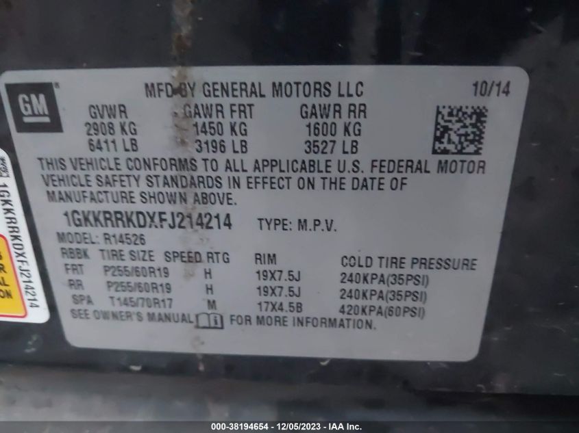 2015 GMC ACADIA SLT-1 - 1GKKRRKDXFJ214214