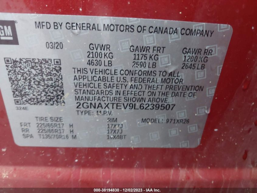 2020 CHEVROLET EQUINOX LT - 2GNAXTEV9L6239507