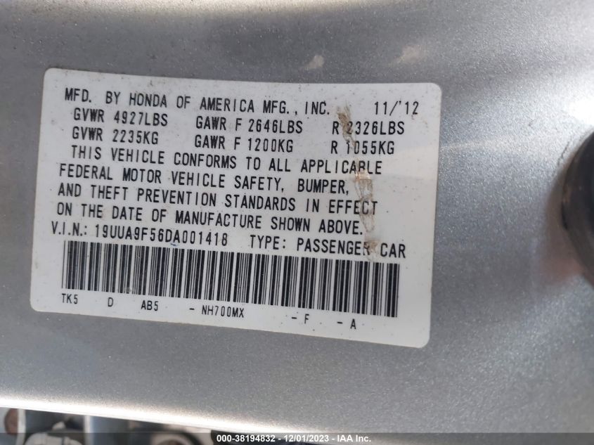 2013 ACURA TL TECH - 19UUA9F56DA001418