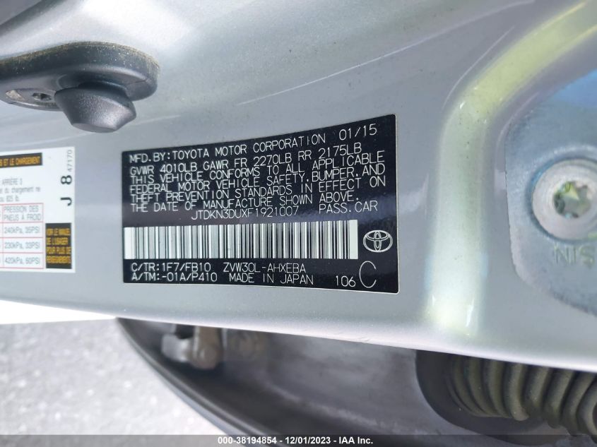 2015 TOYOTA PRIUS THREE - JTDKN3DUXF1921007
