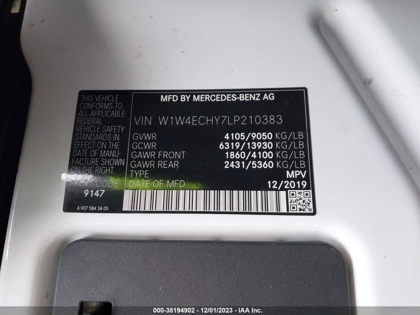 VIN W1W4ECHY7LP210383 2020 MERCEDES-BENZ SPRINTER 2500 HIGH ROOF V6