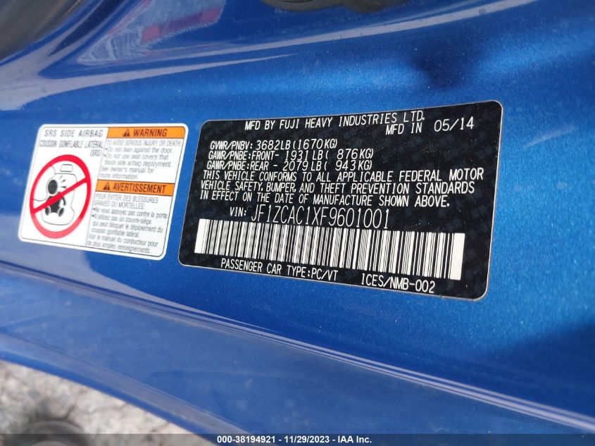 2015 SUBARU BRZ SERIES.BLUE - JF1ZCAC1XF9601001