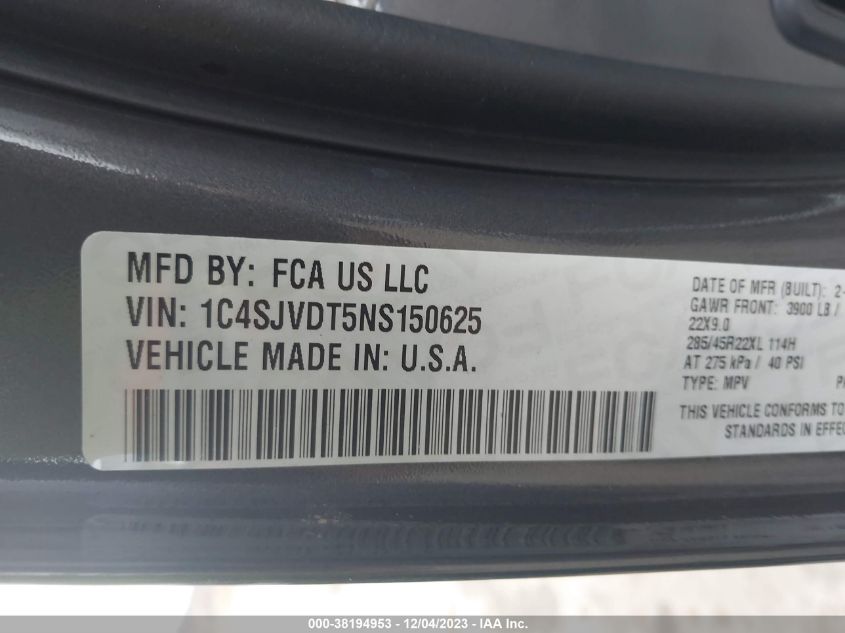 2022 JEEP WAGONEER SERIES III 1C4SJVDT5NF150625