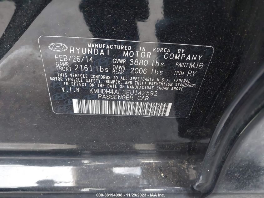 2014 HYUNDAI ELANTRA LIMITED (ULSAN PLANT) - KMHDH4AE3EU142592
