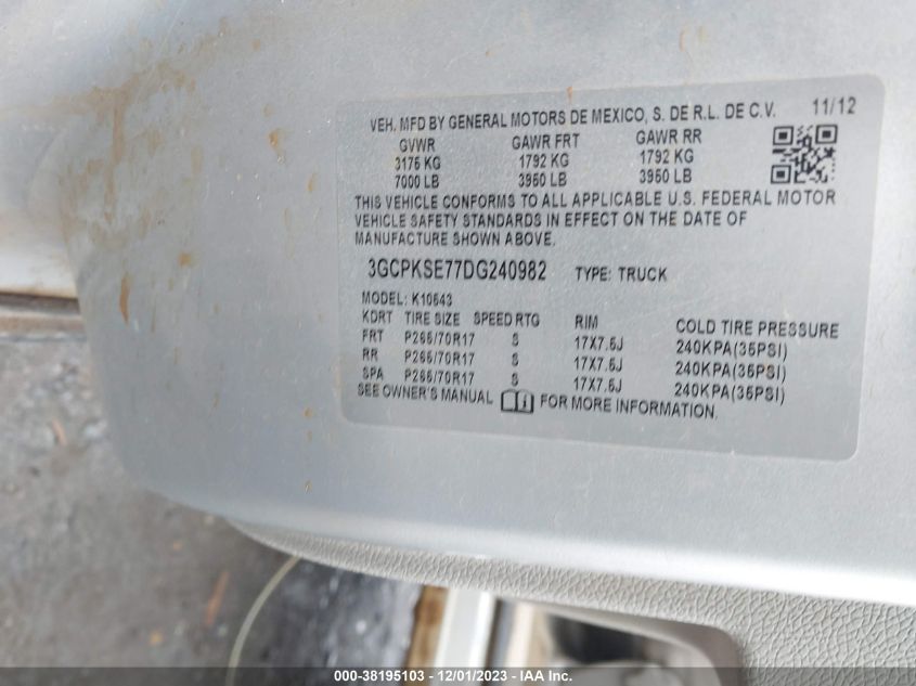 2013 CHEVROLET SILVERADO 1500 LT - 3GCPKSE77DG240982