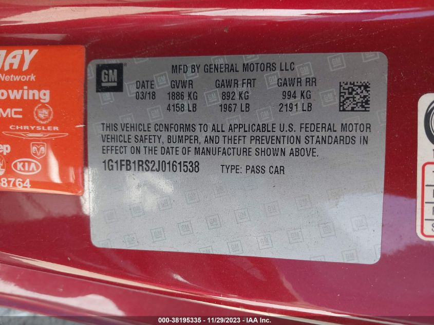 2018 CHEVROLET CAMARO 1LT - 1G1FB1RS2J0161538
