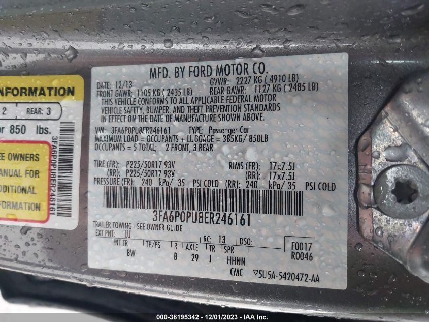 3FA6P0PU8ER246161 | 2014 FORD FUSION ENERGI