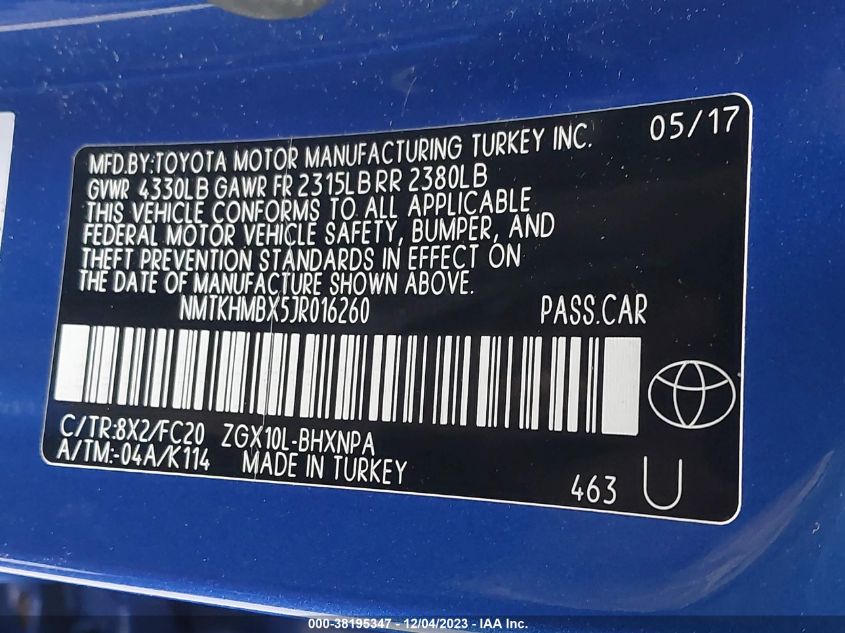 2018 TOYOTA C-HR XLE PREMIUM - NMTKHMBX5JR016260