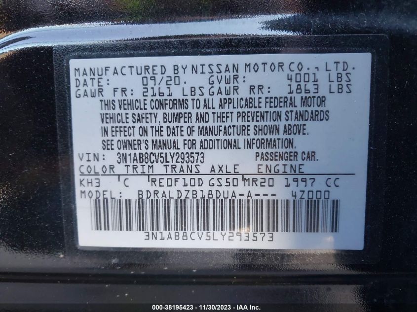 2020 NISSAN SENTRA SV - 3N1AB8CV5LY293573