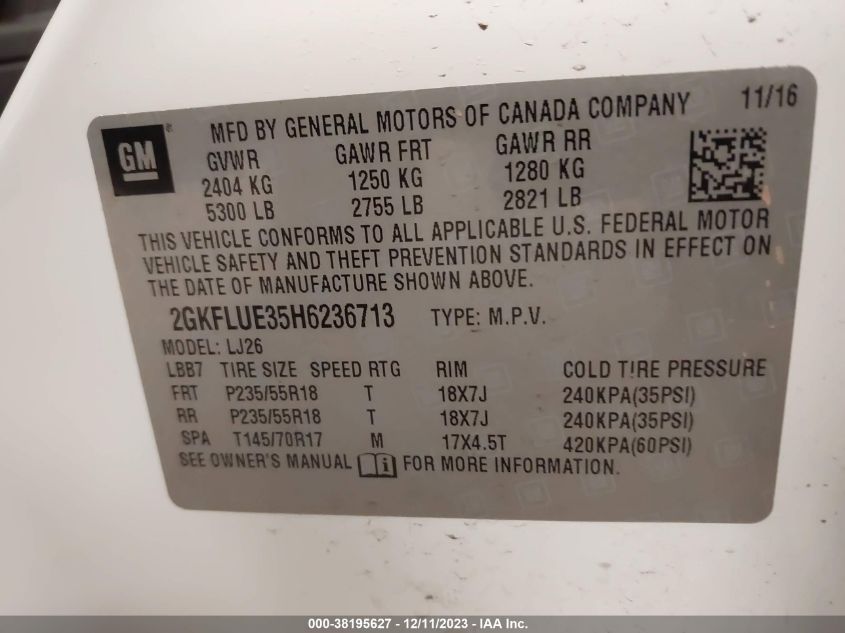 2017 GMC TERRAIN SLT - 2GKFLUE35H6236713