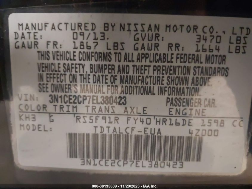 2014 NISSAN VERSA NOTE S (SR) - 3N1CE2CP7EL380423