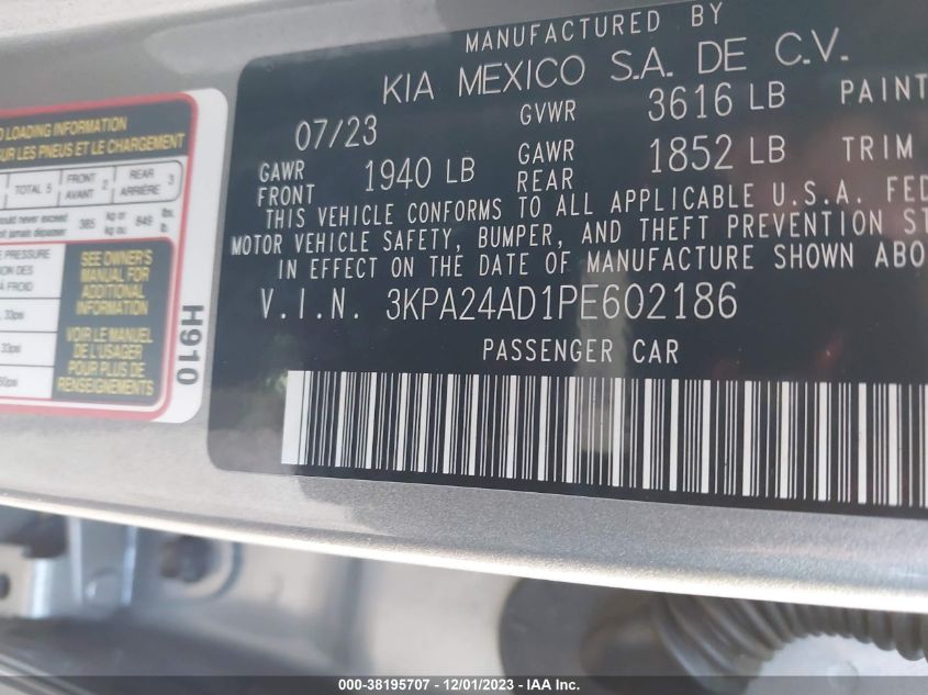 2023 KIA RIO LX/S - 3KPA24AD1PE602186