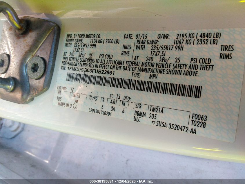 2015 FORD ESCAPE SE - 1FMCU9G93FUB22861