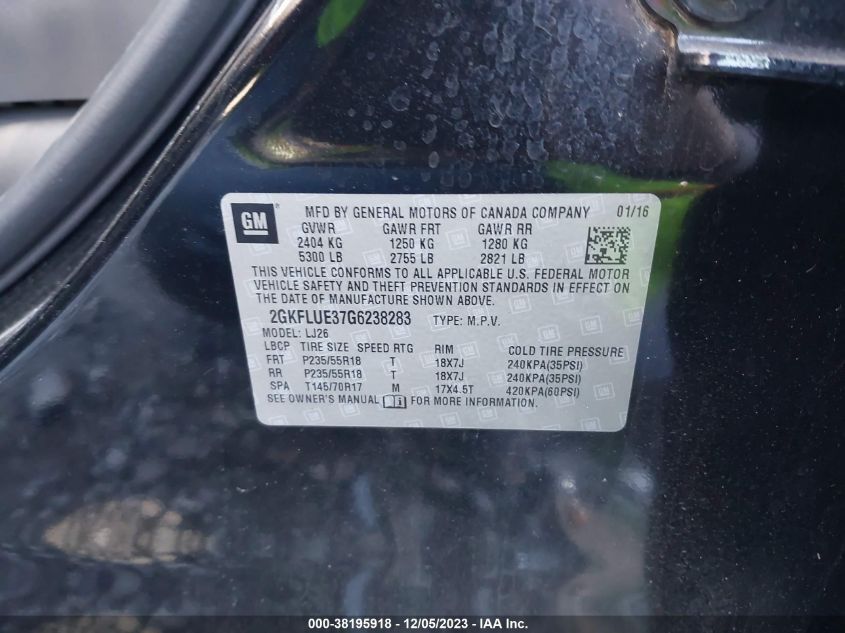 2016 GMC TERRAIN SLT - 2GKFLUE37G6238283