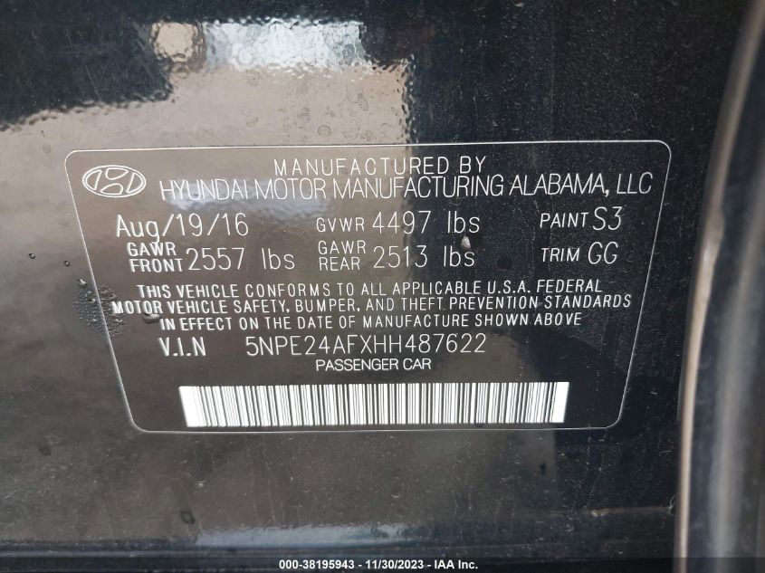 2017 HYUNDAI SONATA SE - 5NPE24AFXHH487622