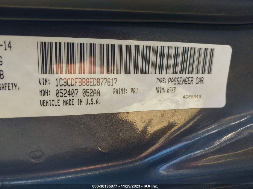 2014 DODGE DART SXT - 1C3CDFBB8ED877617