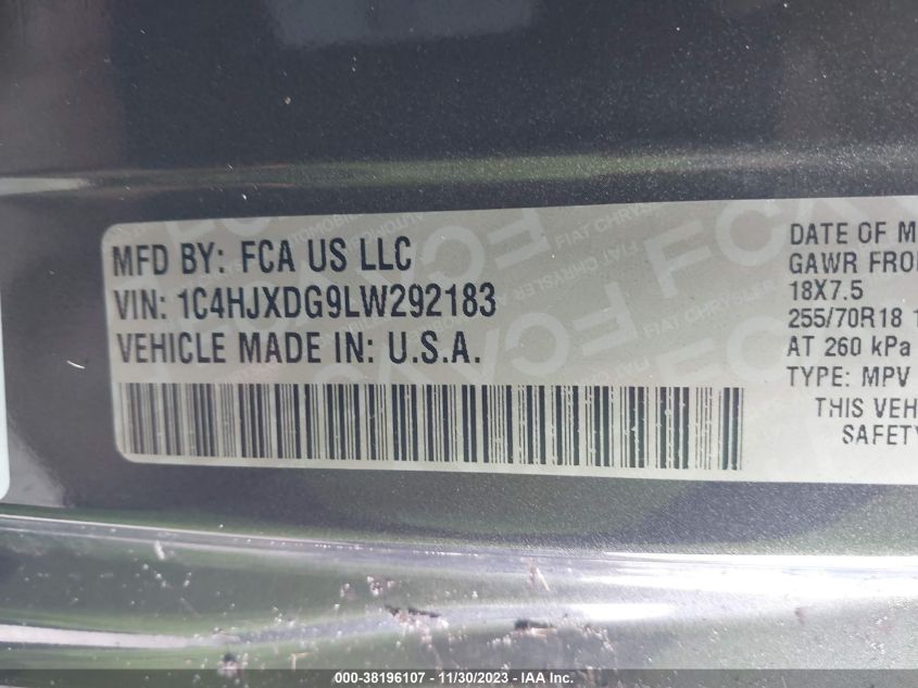 2020 JEEP WRANGLER UNLIMITED SPORT - 1C4HJXDG9LW292183