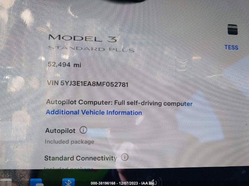 2021 TESLA MODEL 3 STANDARD RANGE PLUS - 5YJ3E1EA8MF052781