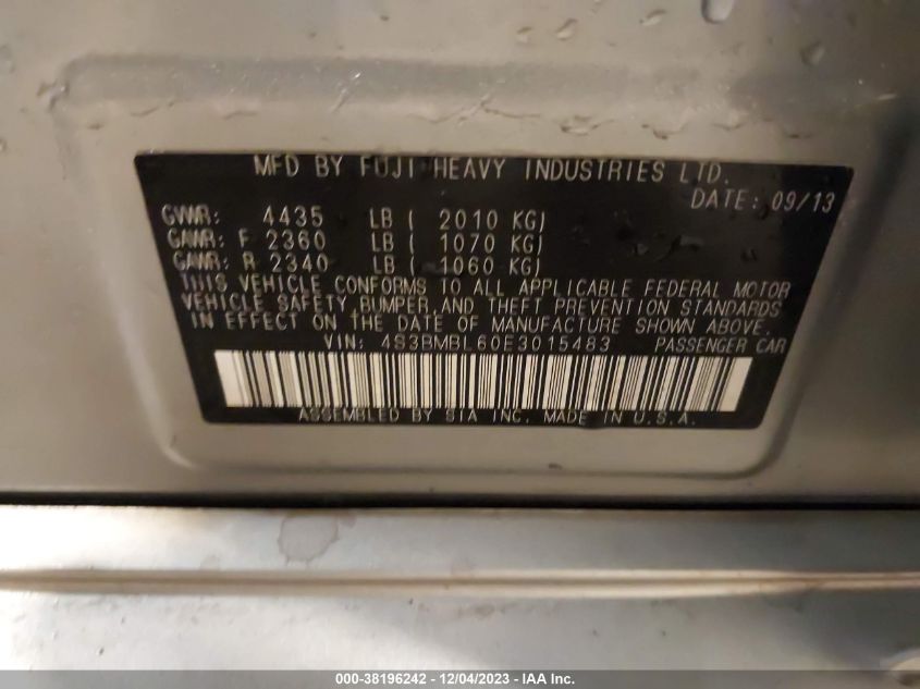 2014 SUBARU LEGACY 2.5I LIMITED - 4S3BMBL60E3015483