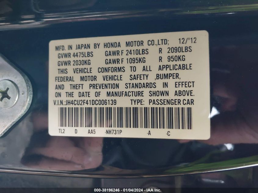 2013 ACURA TSX 2.4 JH4CU2F41DC006139