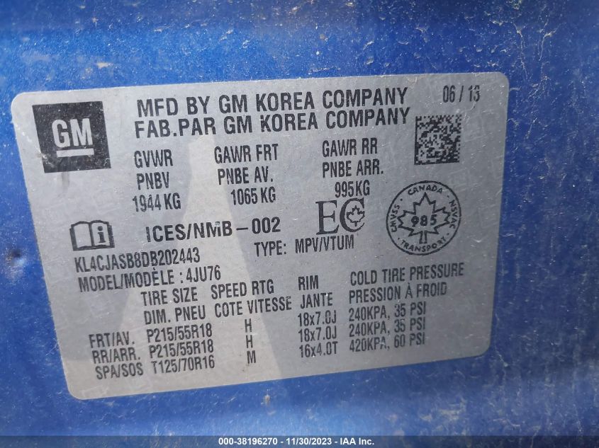 2013 BUICK ENCORE - KL4CJASB8DB202443