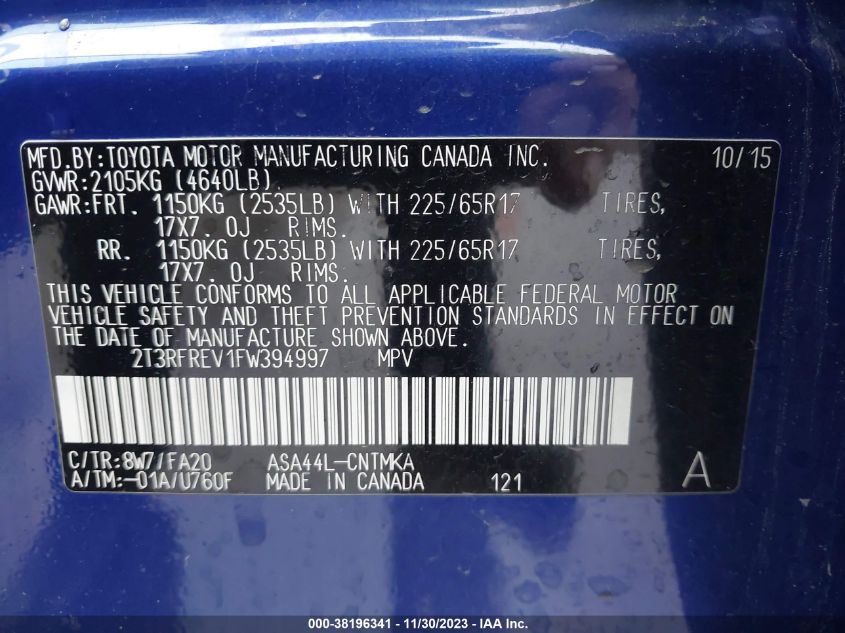 2015 TOYOTA RAV4 XLE - 2T3RFREV1FW394997