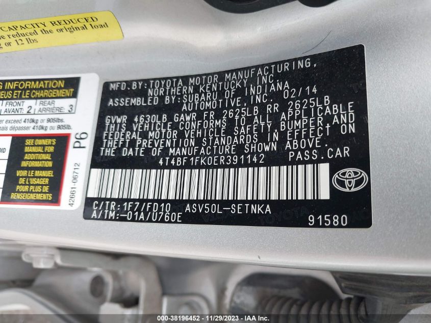 2014 TOYOTA CAMRY LE - 4T4BF1FK0ER391142