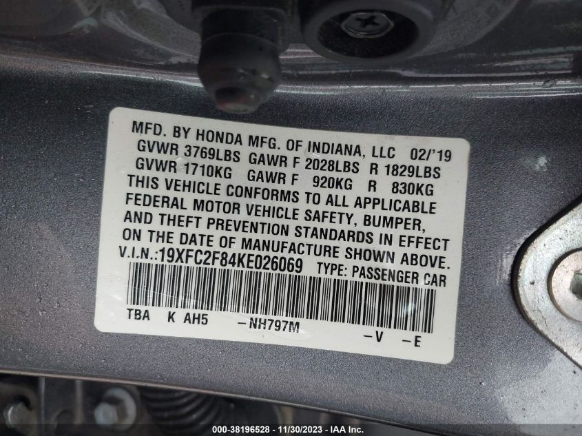 2019 HONDA CIVIC SPORT - 19XFC2F84KE026069