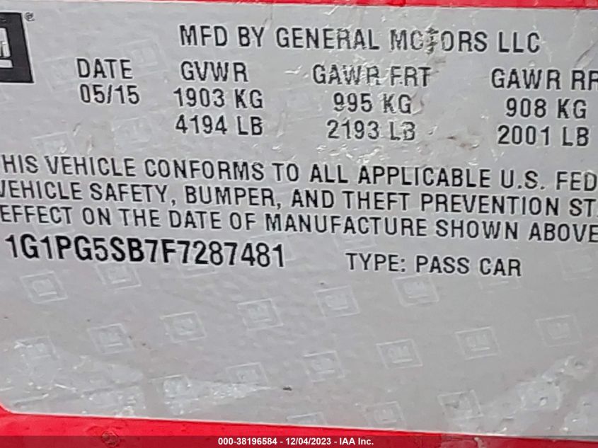2015 CHEVROLET CRUZE LTZ - 1G1PG5SB7F7287481